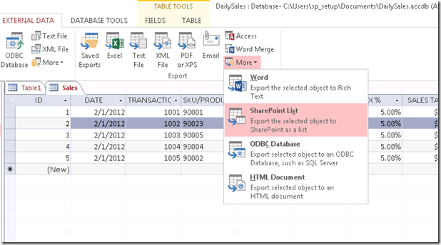 AccessExportToSharePointList AccessExportToSharePointList