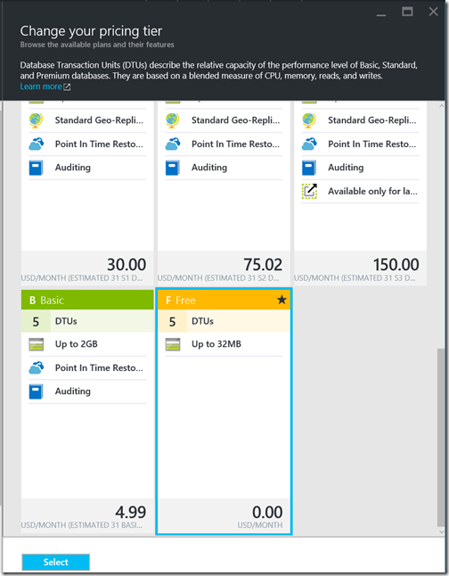 AppServiceSQLFreePricingTier