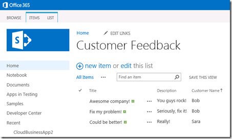 CloudBusinessAppCustomerFeedbackList CloudBusinessAppCustomerFeedbackList