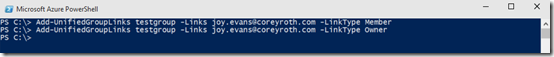 GroupsPowerShellAddUnifiedGroupLinkOwner