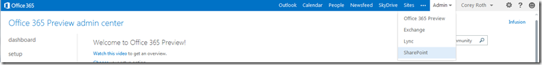 Office365PreviewPortalAdminSharePointLink