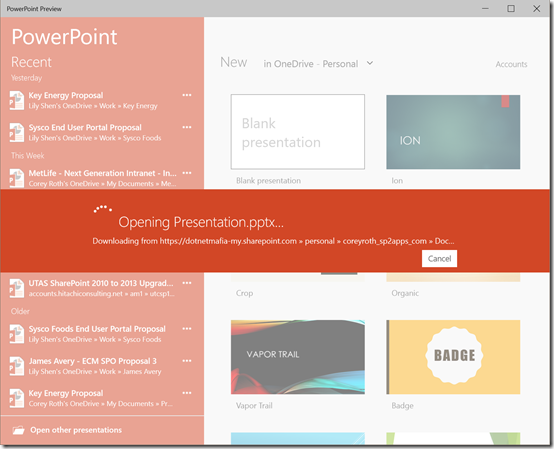PowerPointPreviewOpenDocumentOneDriveForBusiness