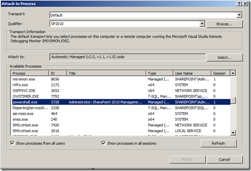 PowerShellCmdletDebugAttachToProcess