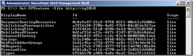 PowerShellGetSPFeatureSite