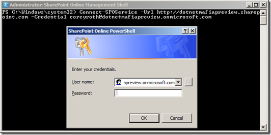 SPOPPowerShellConnectSPOServiceCredentials