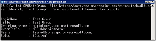 SPOPowerShellSetSPOSiteGroupRemovePermissions