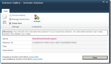 SPOSolutionActivate SPOSolutionActivate