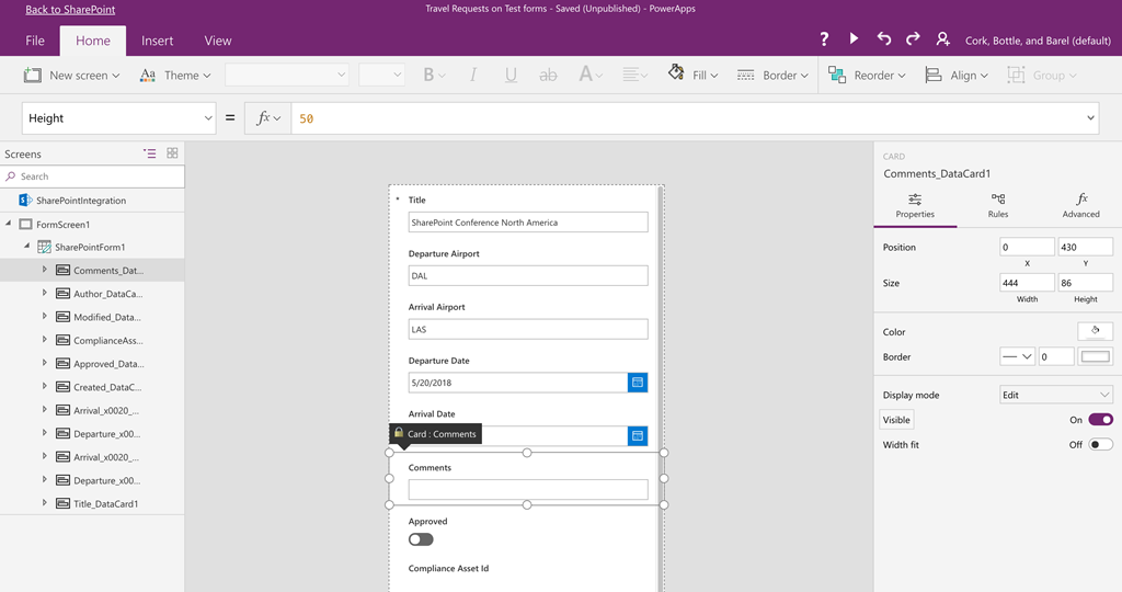 powerapps-group-fields