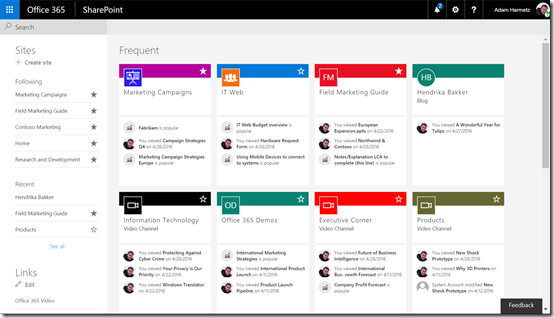 SharePoint home page with activity - 100 percent