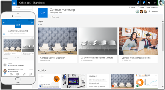 SharePoint team site and mobile app SharePoint team site and mobile app