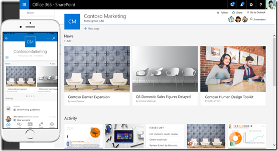 SharePoint team site and mobile app