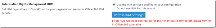 SharePointOnlineRightsManagementNotActivated