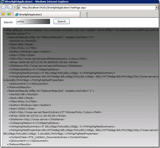 SilverlightSearchScreenshot