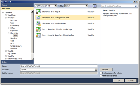 VS11DPNewSharePointSilverlightProject